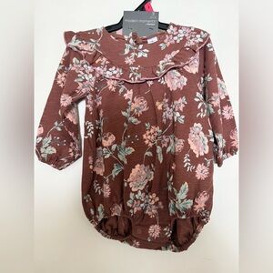 Floral Brown Baby Romper with Tights